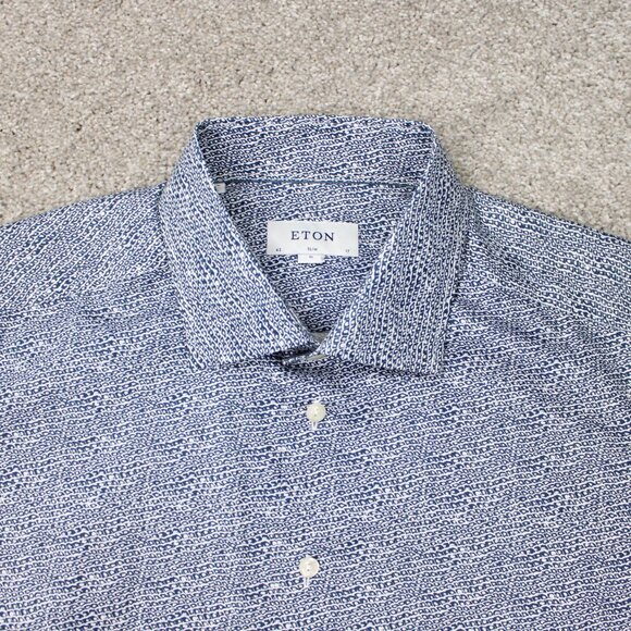 ETON Shirt Mens 17, 43 Blue Signature Twill 100% Cotton Long Sleeve Button Down - Picture 6 of 13